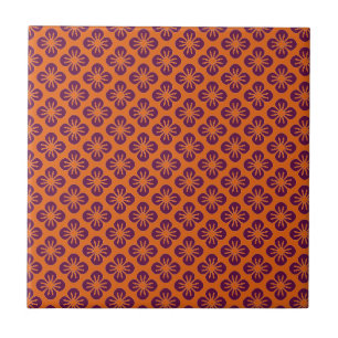 Chic Orange Grape Purple Abstract Flower Pattern Ceramic Tile