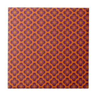 Chic Orange Grape Purple Abstract Flower Pattern Ceramic Tile