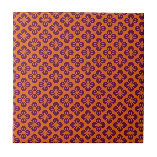 Chic Orange Grape Purple Abstract Flower Pattern Ceramic Tile (Front)