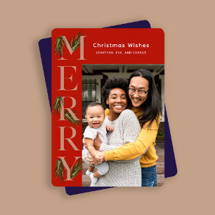Chic Orange Merry Pine Photo Christmas  Holiday Card