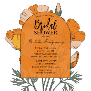 Chic Orange Palette Poppy Floral Bridal Shower Invitation