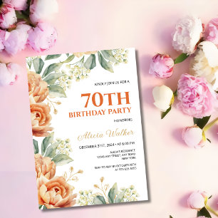 Chic Orange Peony Gold Leaf Greenery Birthday Invitation