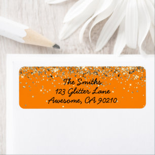 Chic Orange Script Glitter Wedding Return Address Return Address Label