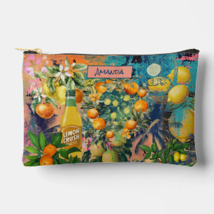 Chic orange sicilian citrus collage floral tiles accessory pouch