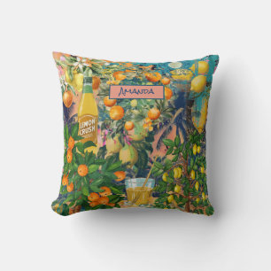 Chic orange sicilian citrus collage floral tiles  cushion