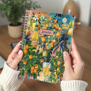Chic Orange Sicilian Floral Tile Citrus Collage Notebook