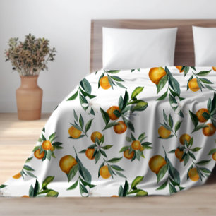 Chic Orange Watercolor Citrus Print Sherpa Blanket