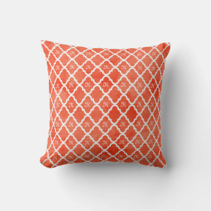 Chic Orange Watercolor Quatrefoil Monogram Pattern Cushion