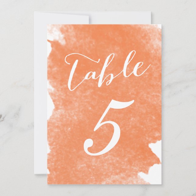 CHIC ORANGE WATERCOLOR TABLE NUMBER CARDS (Front)