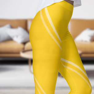 Chic Orange Yellow under Pale Yellow Banded Print Leggings