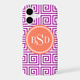 Chic orchid greek key geometric patterns monogram