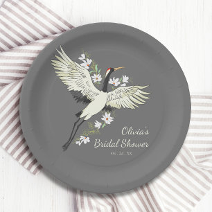 Chic Oriental Crane Bridal Shower Paper Plate