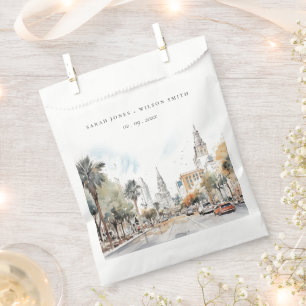 Chic Orlando Florida Skyline Watercolor Wedding Favour Bag