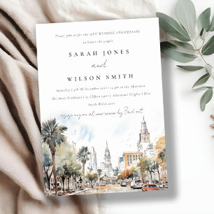 Chic Orlando Florida Skyline Wedding Anniversary  Invitation