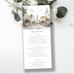 Chic Orlando Florida Skyline Wedding Menu Card
