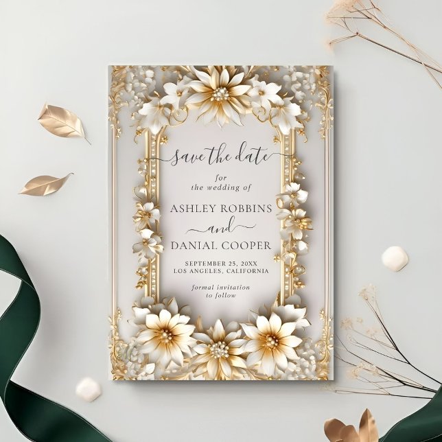 Chic Ornate floral Yellow Style Save The Date Invitation (Creator Uploaded)