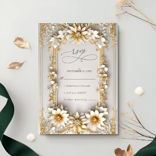 Chic Ornate floral Yellow Style Wedding RSVP Card