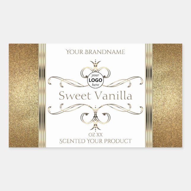 Chic Ornate Gold Glitter White Product Labels Logo (Front)
