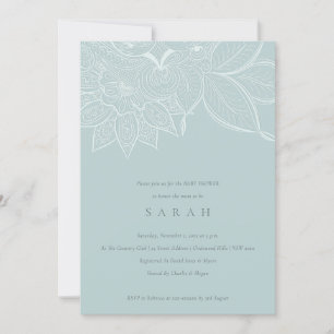 Chic Ornate Paisley Dusky Blue Baby Shower Invite