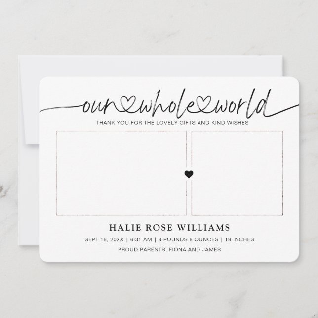 Chic Our Whole World Photo Collage Birth Announcement (Front)