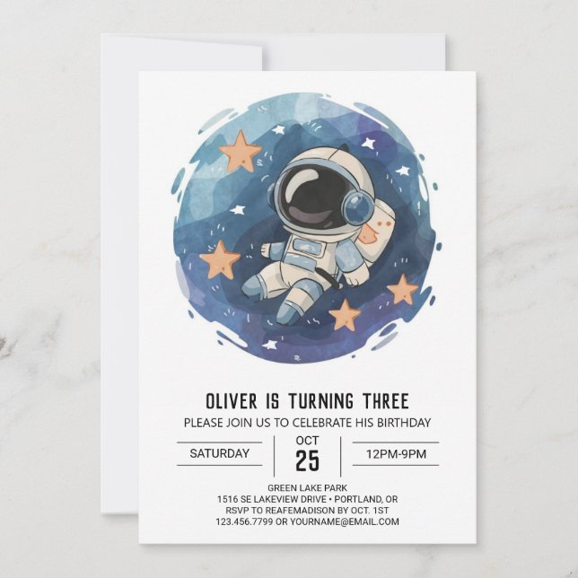 Chic Outerspace Cosmic Astronaut Boy Birthday Invitation (Front)