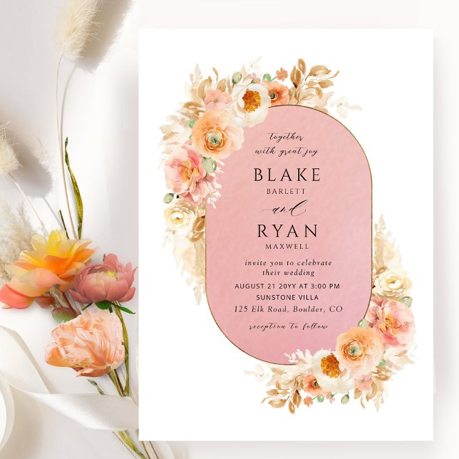 Chic Oval Peach Blush Pink Coral and Cream Wedding Invitation (Creator Uploaded)
