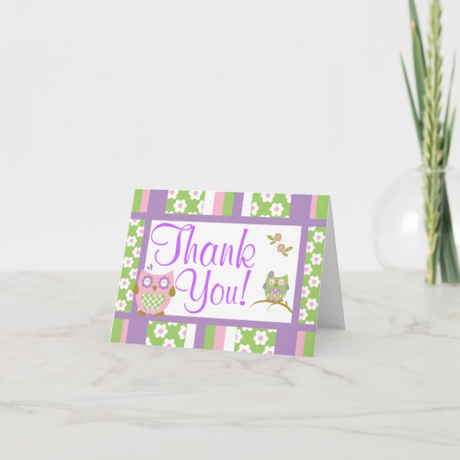 Chic Owls Baby Shower Thank You Note Card (Front)