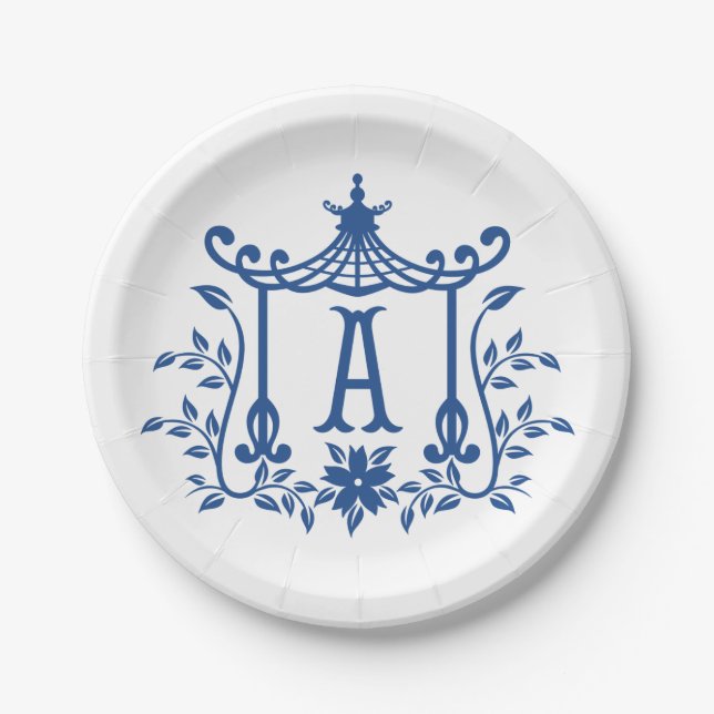 Chic Pagoda Monogram A   Paper Plate (Front)
