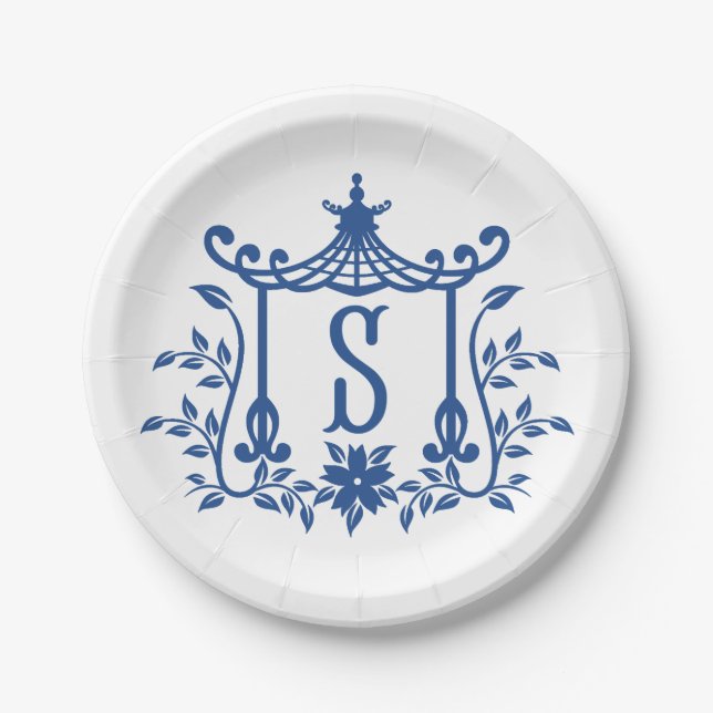 Chic Pagoda Monogram S Paper Plate (Front)