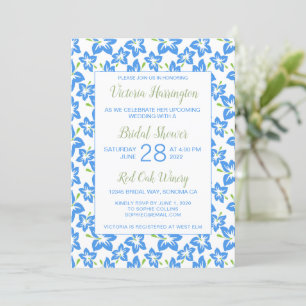 Chic Painted Blue Floral Bridal Shower Invitation