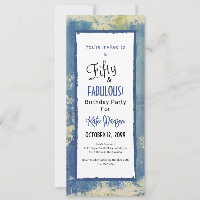 Chic Painted Denim 50 & FABULOUS Surprise Birthday Invitation (Front)