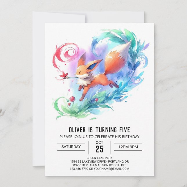 Chic Painted Fox Birthday Invitation (Front)