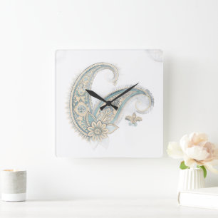 Chic Paisley Boho Spiritual Home Décor Square Wall Clock