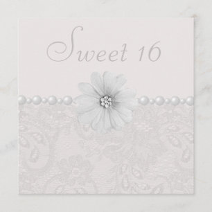 Chic Paisley Lace, Flowers & Pearls Sweet 16 Invitation