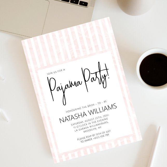 Chic Pajama Stripes Slumber Party Pastel Pink  Invitation (Creator Uploaded)