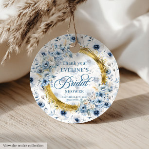 Chic Pale Blue Gold Glitter Flowers Bridal Shower Favour Tags
