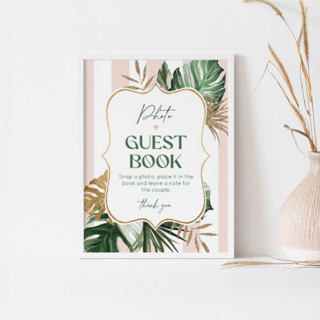 Chic palm beach pink stripes photo Guest book (Creator Uploaded)