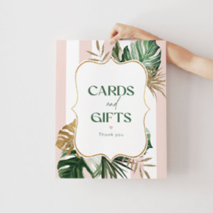 Chic palm pink stripes bridal Cards and gifts Poster