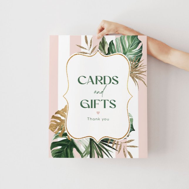 Chic palm pink stripes bridal Cards and gifts Poster (Creator Uploaded)