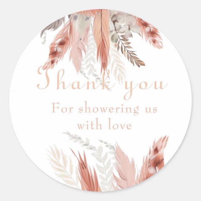 Chic  Pampas grass Baby shower  Classic Round Sticker (Front)