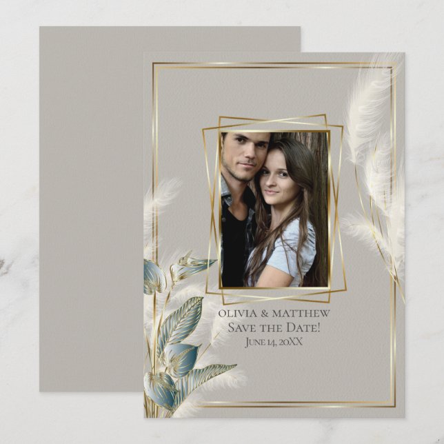 Chic Pampas Grass Photo Save the Date Invitation (Front/Back)