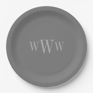 CHIC PAPER PLATE_GRAY SOLID/MONOGRAM PLATE