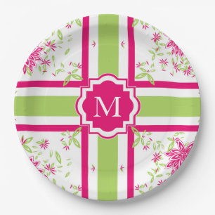 CHIC PAPER PLATE_LOVELY HOT PINK/GREEN FLORAL PAPER PLATE