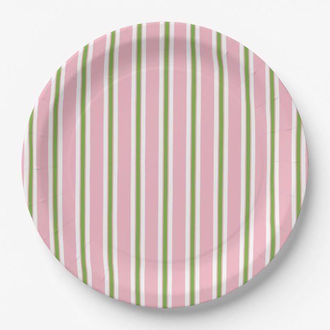 CHIC PAPER PLATE_MODERN PINK/GREEN STRIPES PLATE (Front)