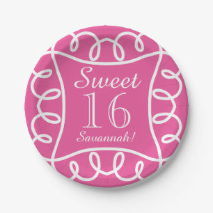CHIC PAPER PLATE_"Sweet 16!" PINK/WHITE Plate