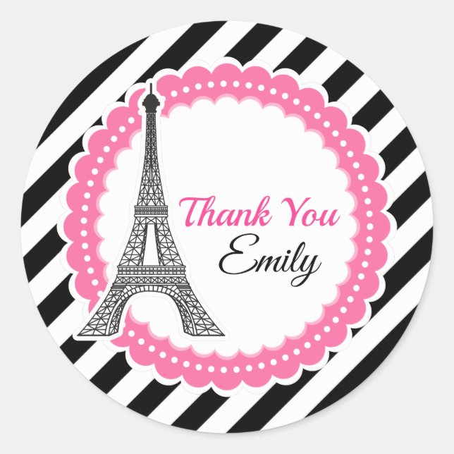 Chic Paris Birthday Baby Shower Classic Round Sticker (Front)