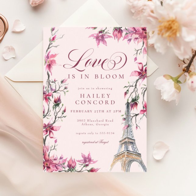 Chic Paris Cherry Blossom Pink Bridal Shower Invitation (Creator Uploaded)