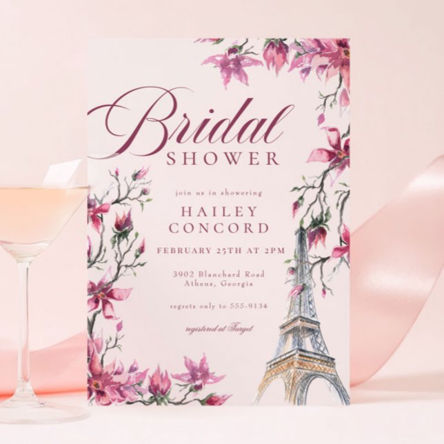 Chic Paris Cherry Blossom Pink Bridal Shower Invitation (Creator Uploaded)