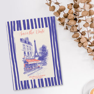Chic Paris Doodle Whimsical Eiffel Tower Save The Date