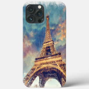 Chic Paris Eiffel Tower Cute Pastel Watercolor Art iPhone 13 Pro Max Case